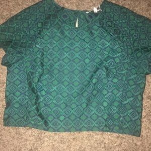 Green Patterned Crop Top